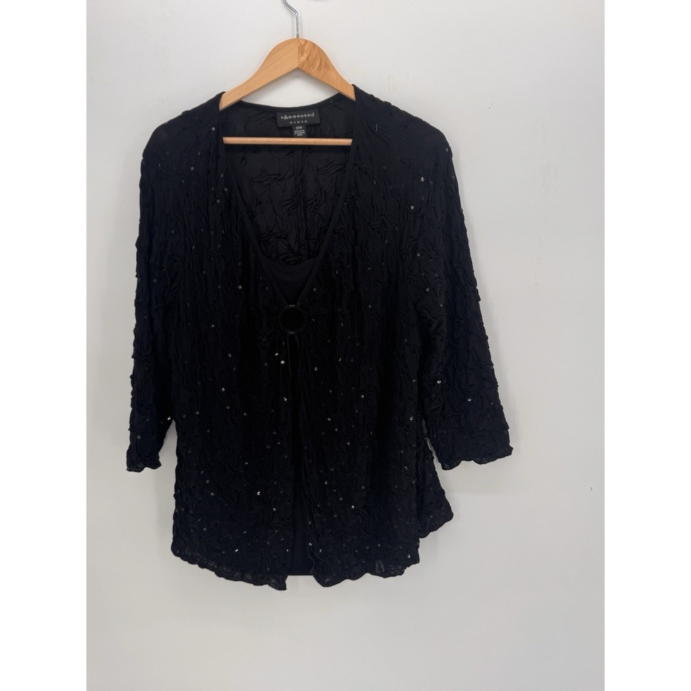 Connected Apparel Top Black Sequin Tank Whitchy Goth Size 20 W Dark Fairy Retro